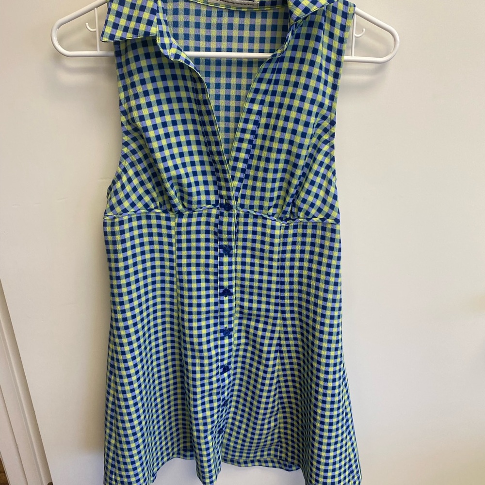 Urban Outfitters Blue and Lime Green Gingham Mini Dress